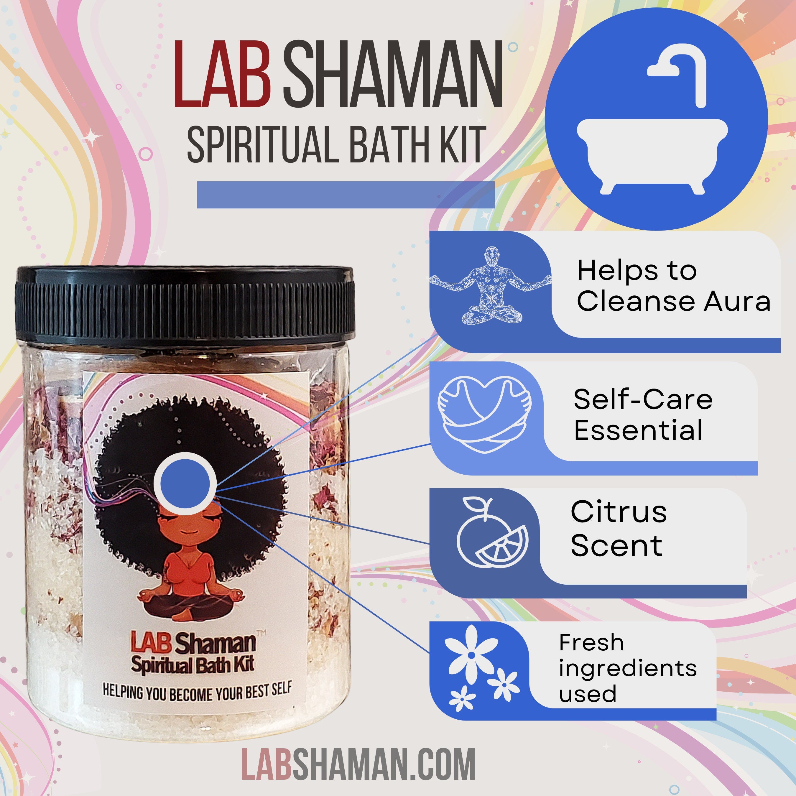 Spiritual Bath Kit, Spiritual bath, balance chakras, lab shaman, lacye, cleanse home, remove negative energy, energy cleanser, spiritual removal, bath salt, citrus and mint,