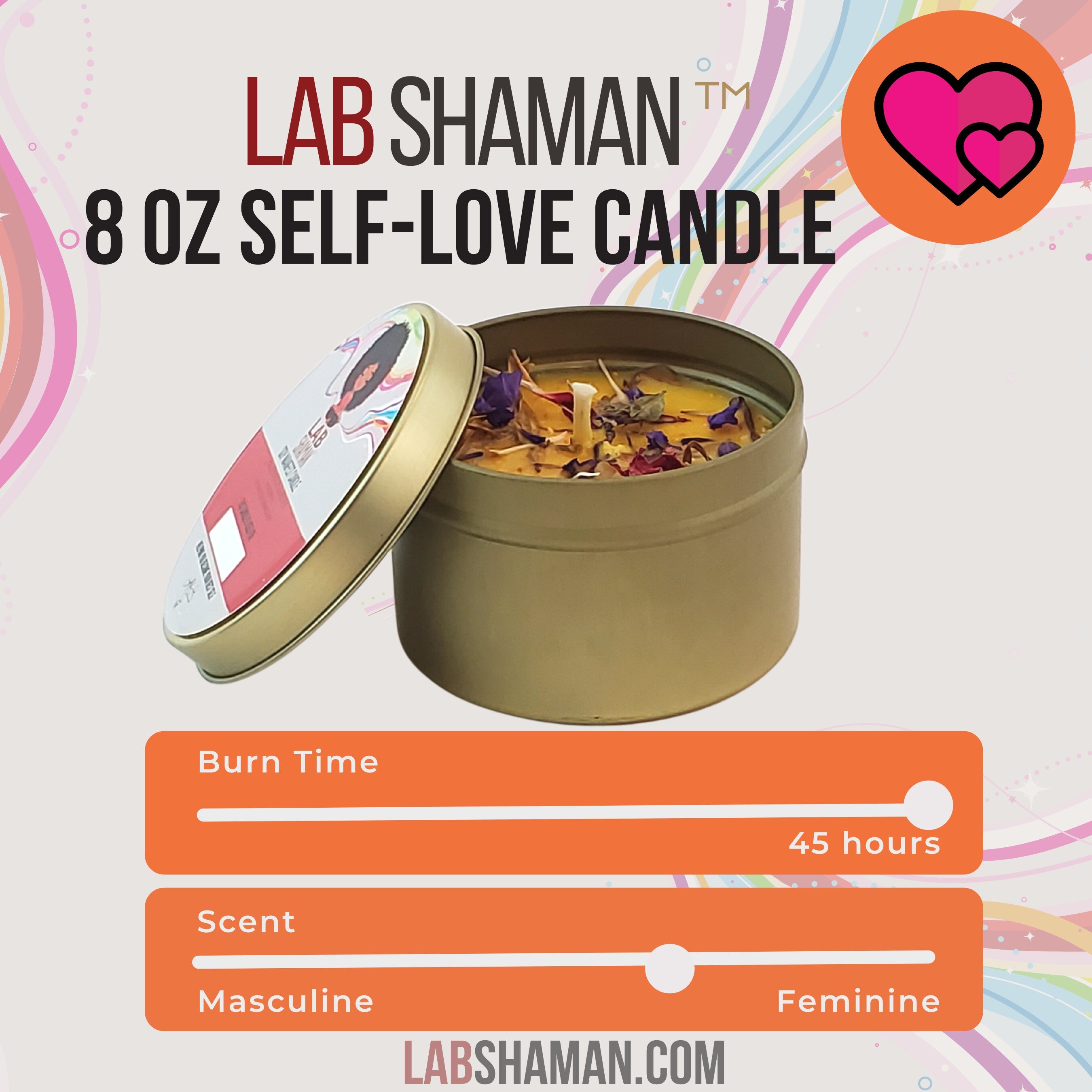 Selflove candle, self-love candle, love candle, self care, self maintenance, happy candle, bring joy candle, citrus candle, rose candle, LAB Shaman, Lacye, Moon candle, Altar Candle, Altar supplies, art of the root, lab shaman, lacye