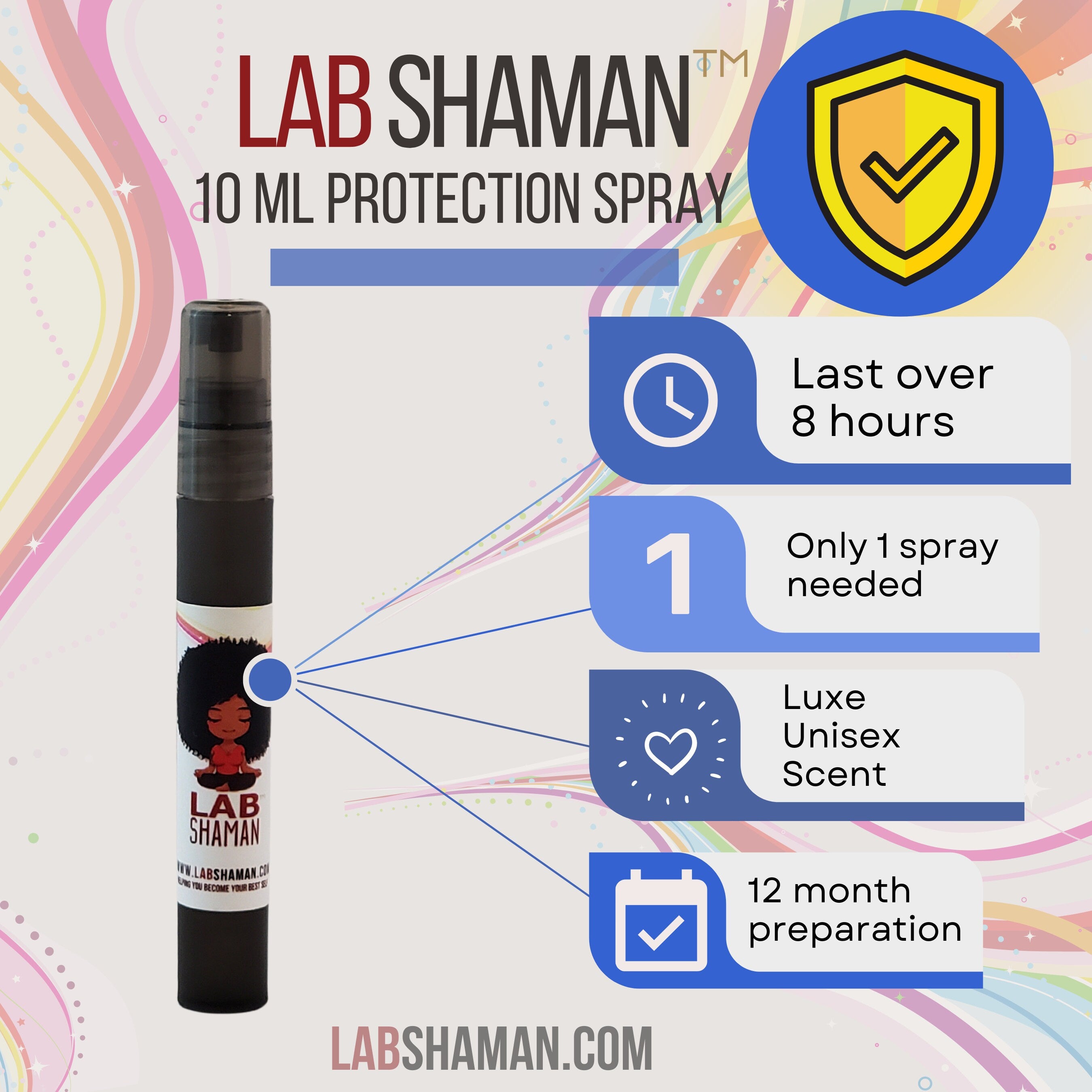 Protection, Body Spray, Unisex Scent, Travel-Friendly, 10ml, Energetically Charged Crystals, Hand-Crushed Herbs, 8-hour Lasting, Hoodoo, Reiki, Shamanism, Aura Cleanse, Hotel Protection, Discreet, Water-Based, LAB Shaman, energetic protection