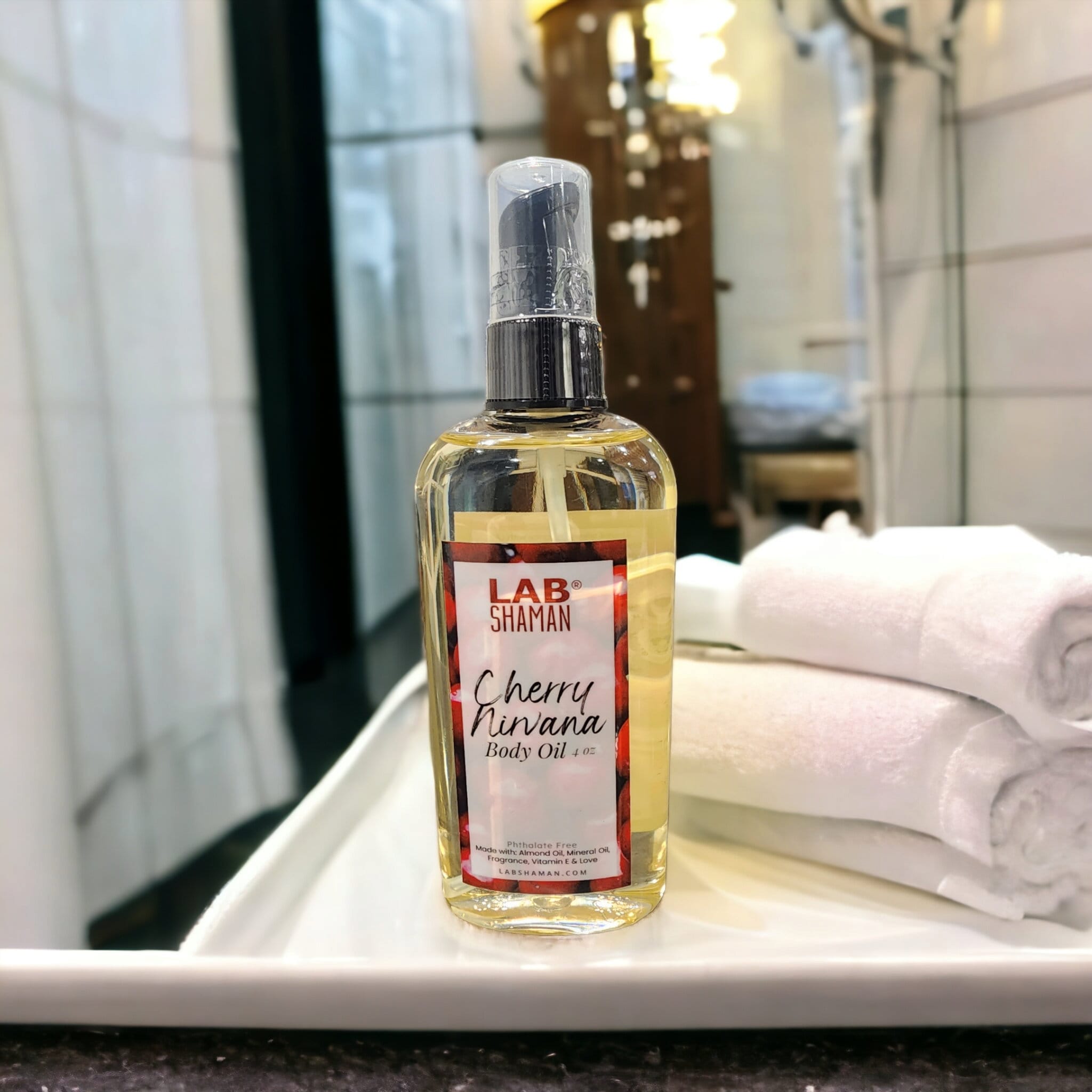 Body Oil Scented Body Oil black owned body oil Loccitane Loccitane dupe Cherry Body Oil Cherry Nirvana Sweet body oil baby oil LAB Shaman paraben-free