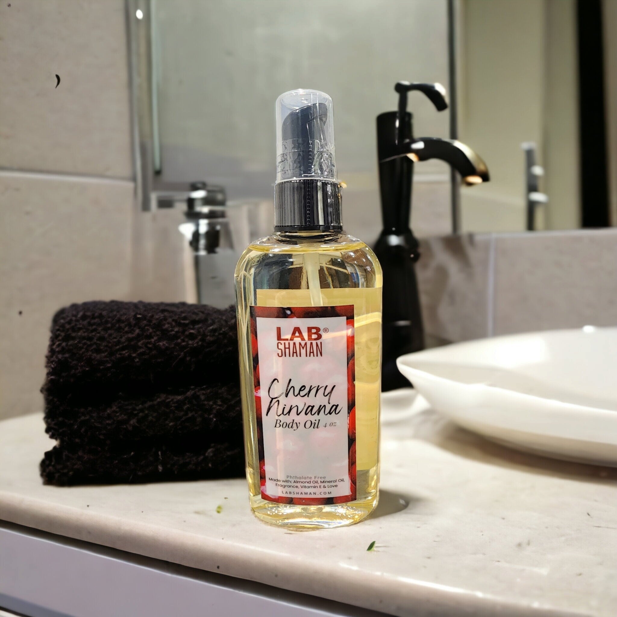 Body Oil Scented Body Oil black owned body oil Loccitane Loccitane dupe Cherry Body Oil Cherry Nirvana Sweet body oil baby oil LAB Shaman paraben-free