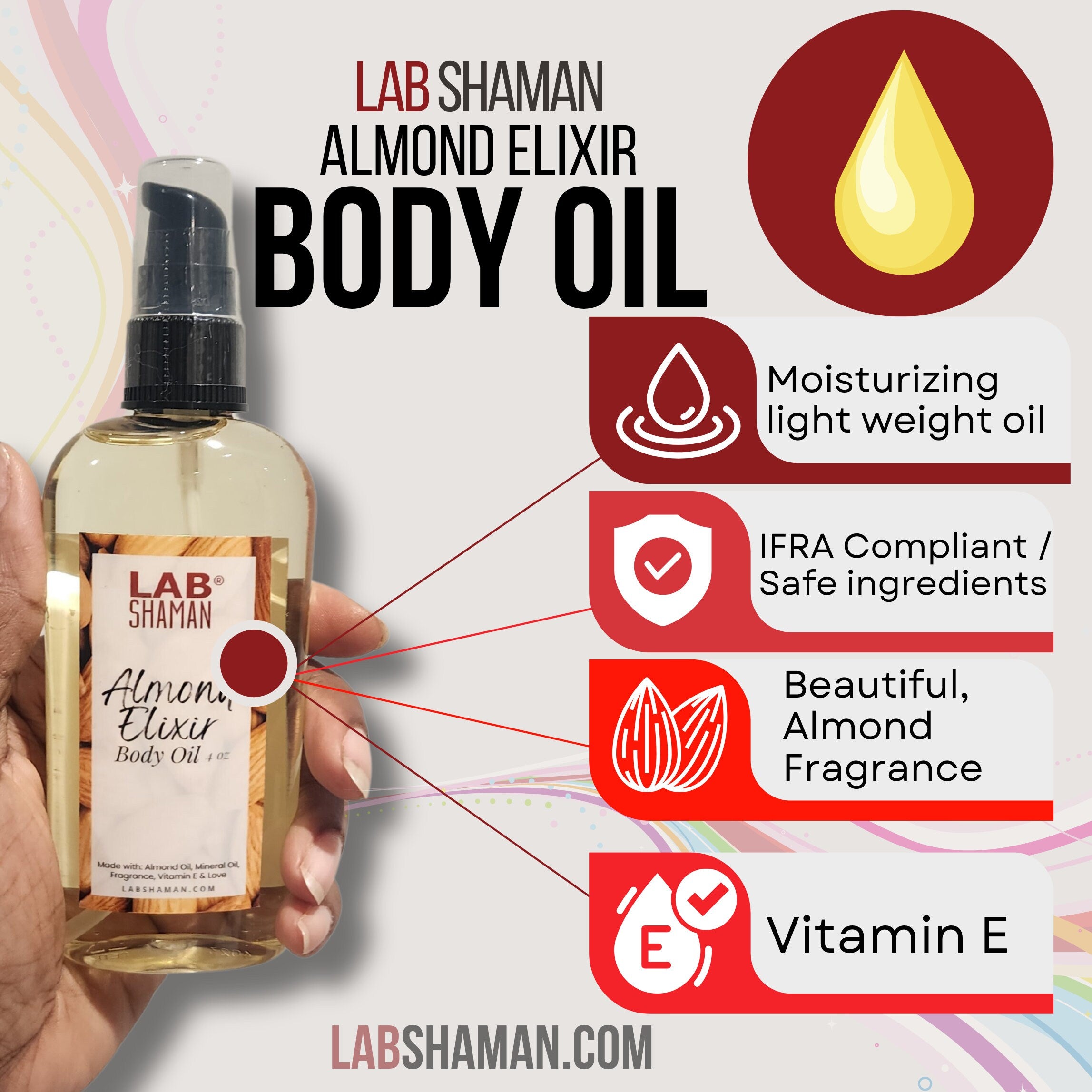 Body Oil Scented Body Oil black owned body oil Almonde LAB Shaman Almond Elixir Sweet Body Oil Loccitane Loccitane Dupe Baby oil