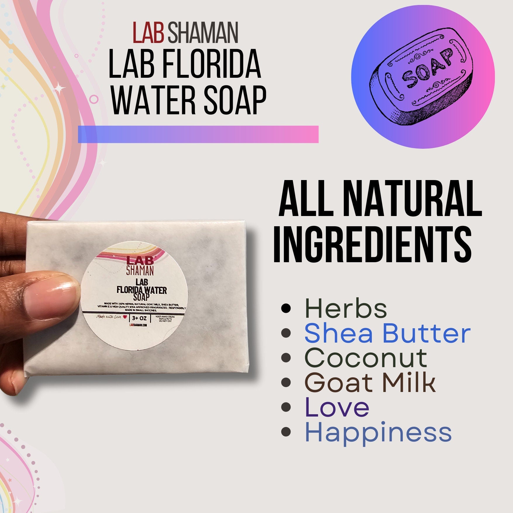 LAB Florida Water Soap, Handmade Soap, Goat Milk, Shea Butter, Vitamin E, Purifying, Moisturizing, Organic, Fragrance, Spiritual Cleansing, Sacred Altar Care, Eczema-Friendly, LAB Shaman