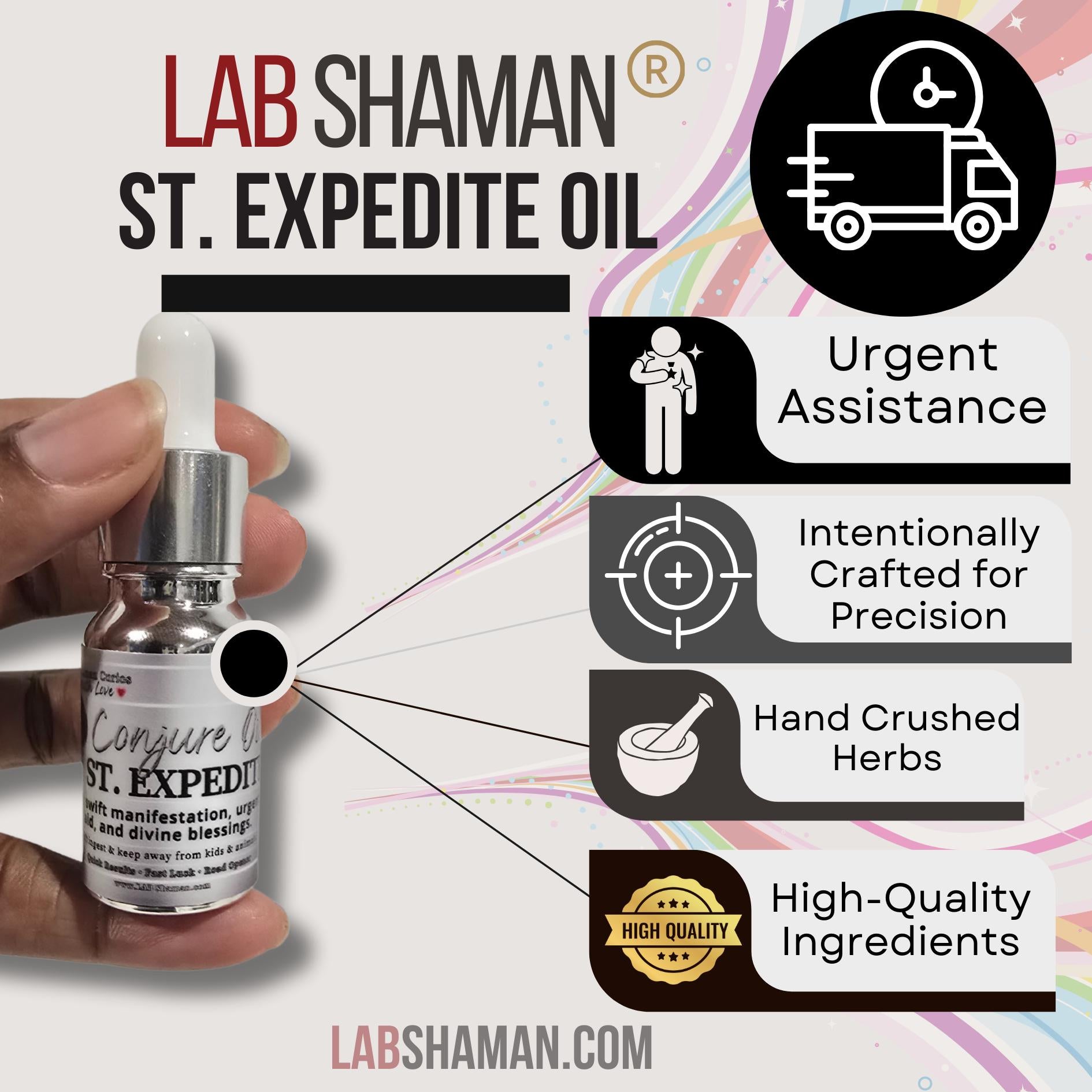 St. Expedite Conjure Oil, Fast Luck, Success & Road Opening,  LAB Shaman, conjure oil, hoodoo, blessing oil, black owned business