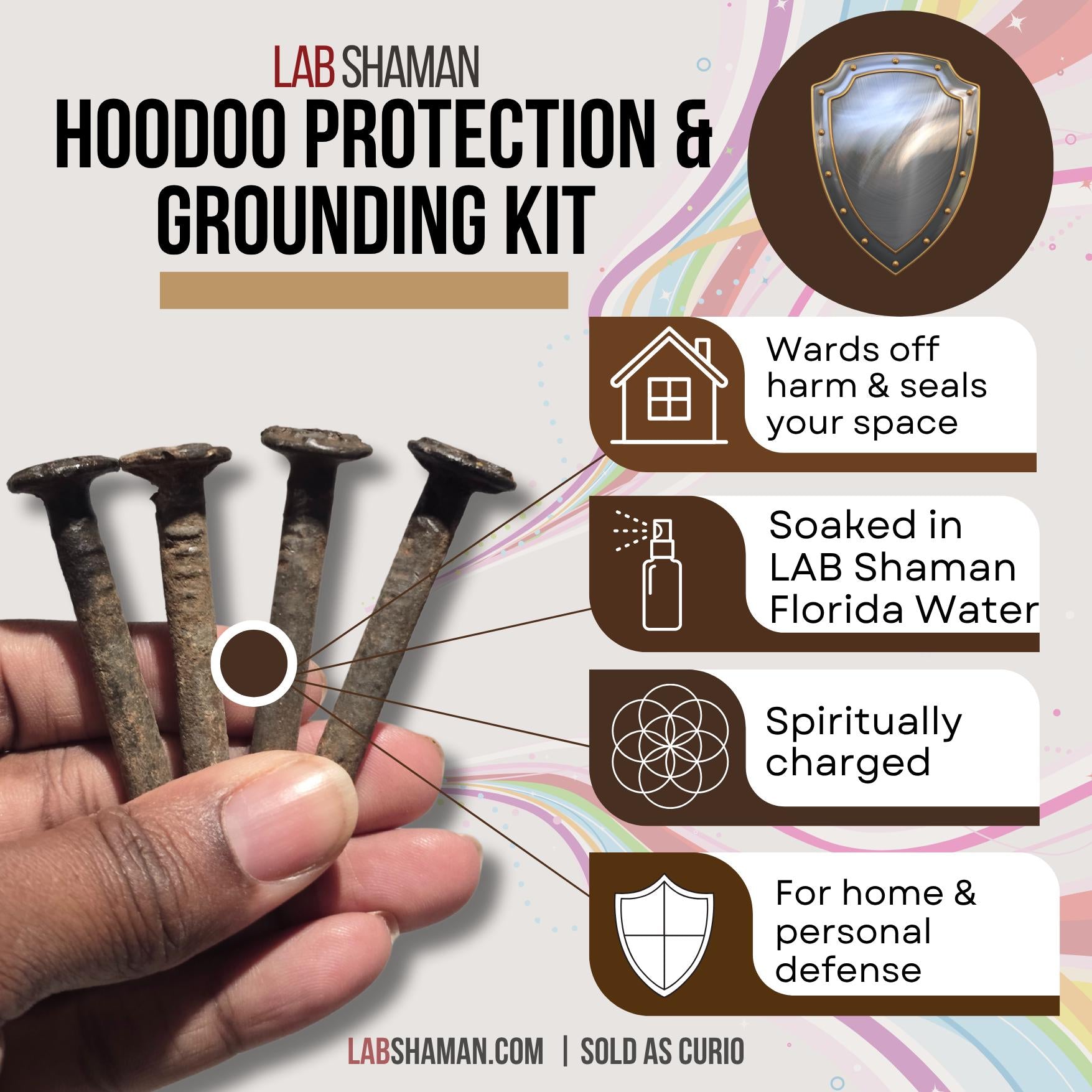 LAB Shaman, hoodoo, grounding kit, protection kit,  protection nails, hoodoo nails, railroad nail hoodoo, warding iron, rusted railroad spike, conjure tools, spiritual protection, home warding, rootwork nail, lab shaman, mojo bag protection, nail down ritual, grounding nail, hoodoo supplies, anointed nail, vintage iron nail, spiritual defense, florida water blessed, conjure kit, metaphysical protection