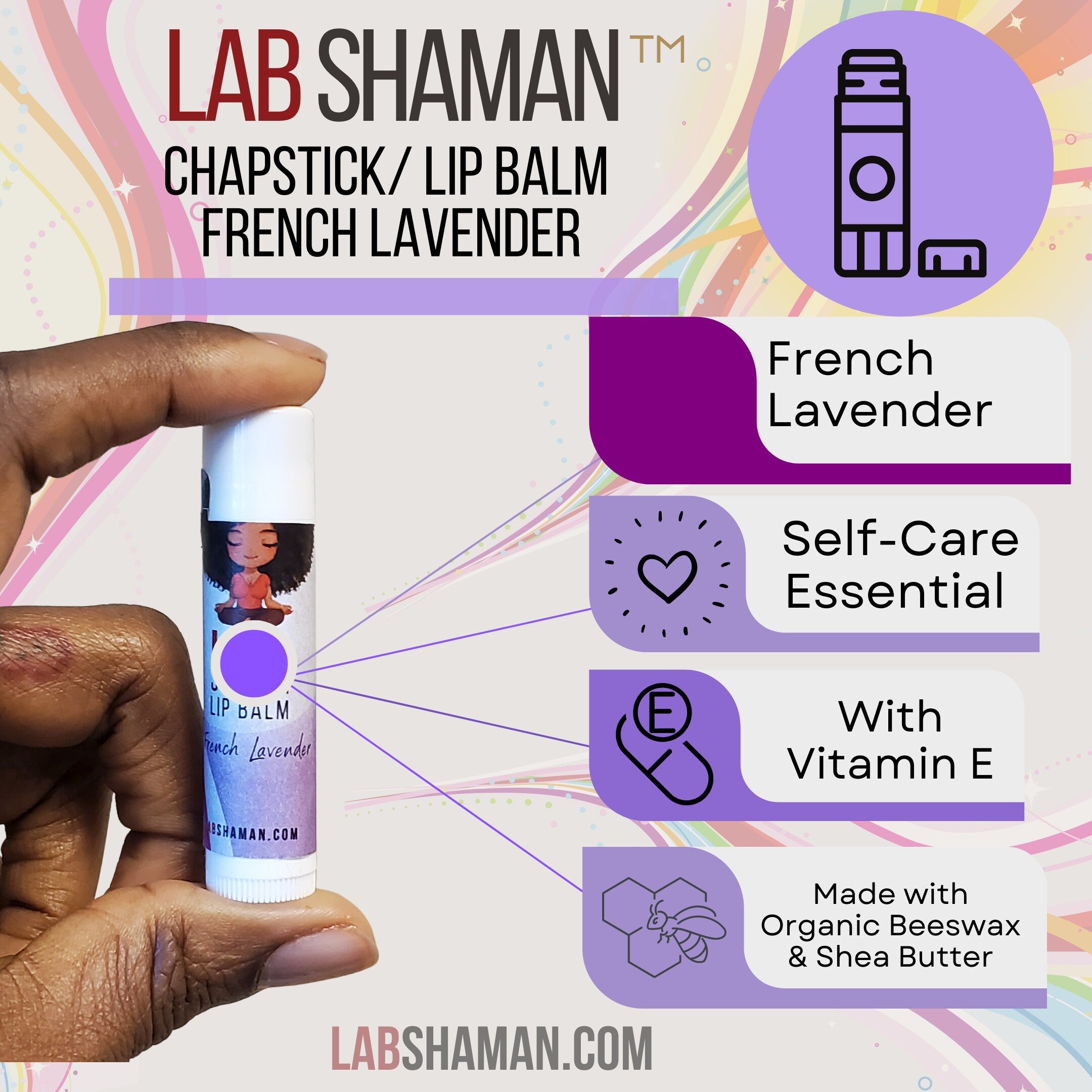 French Lavender, Natural Lip Balm, Handcrafted Lip Care, Sensitive Skin, No Sweet Taste, BPA Free Tubes, Calming, Relaxing, Kid-Friendly, Gift Idea, LAB Shaman