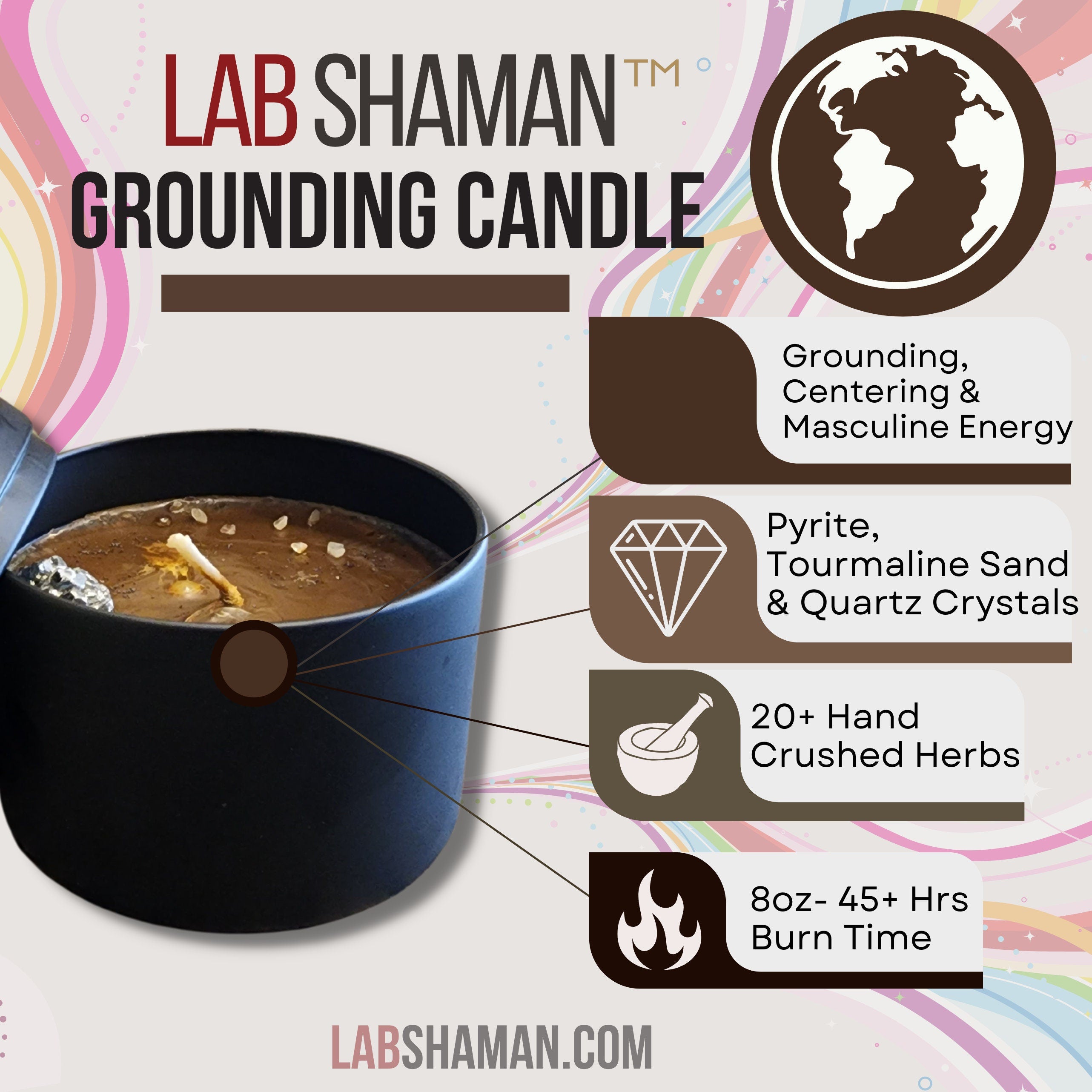 Grounding Candle, Meditation Candle, Centering Candle, Altar Candle, Earth Energy, Masculine Energy, Calming Candle,  Manifestation Tool, Relaxation Candle, Spiritual Candle, Meditation Aid, Ritual Candle, Self-Care, Stress Relief, , lab shaman
