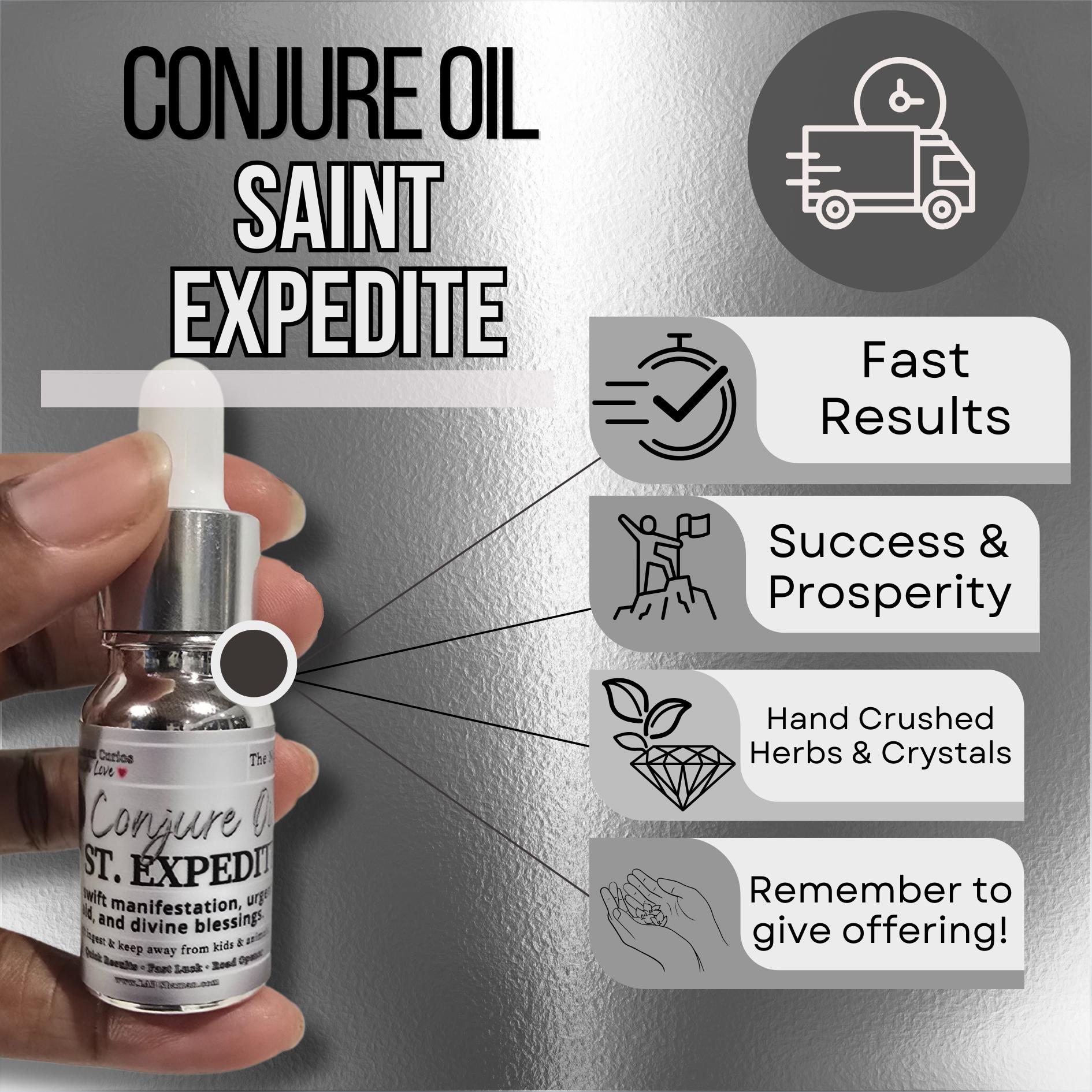 St. Expedite Conjure Oil, Fast Luck, Success & Road Opening,  LAB Shaman, conjure oil, hoodoo, blessing oil, black owned business