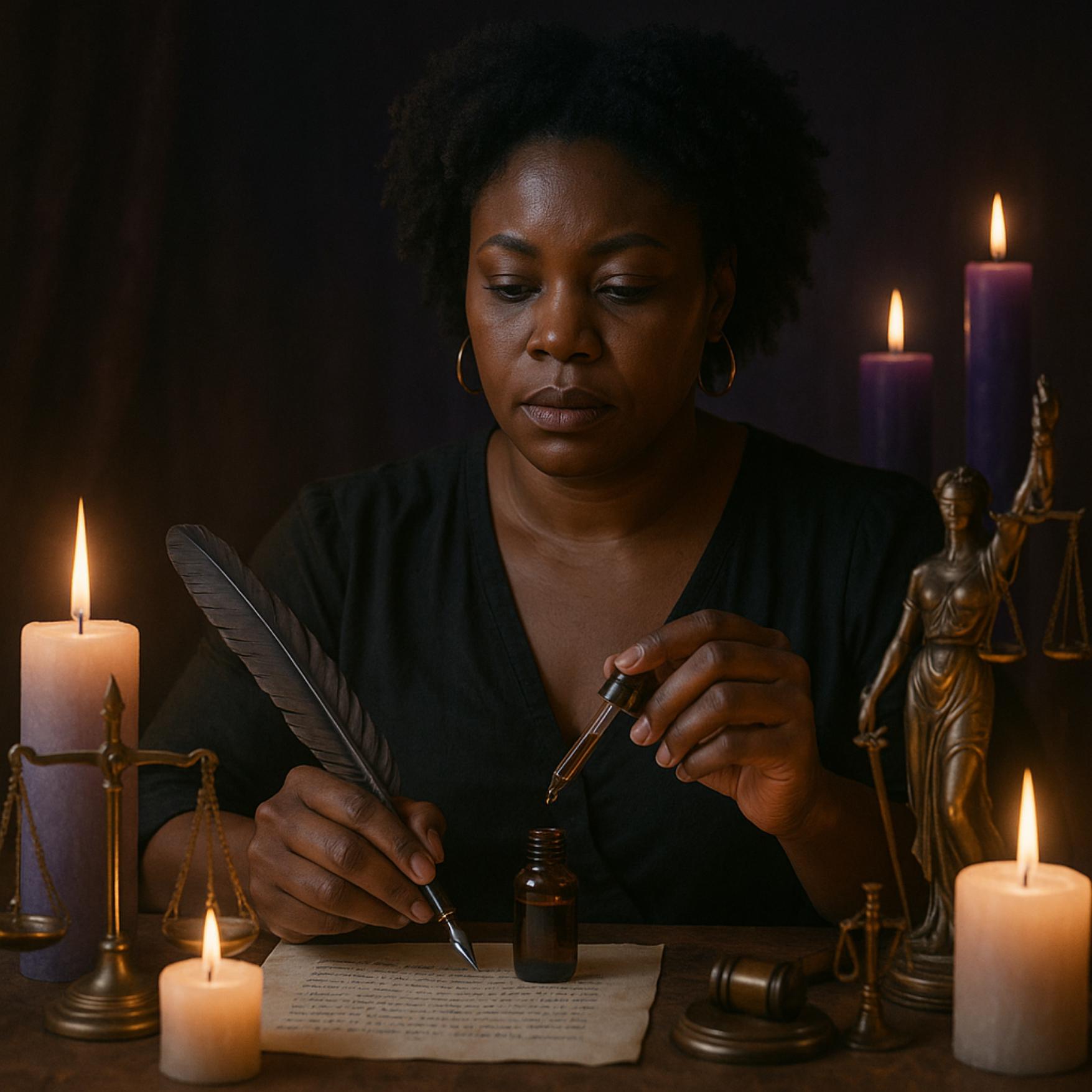 LAB Shaman, Chat gpt, art of the root, hoodoo, conjure oils, spells, witch, altar, justice oil, court case oil, karma return oil, spiritual balance oil, conjure oil for truth, anise cedar oil, karmic spell oil, spiritual fairness oil, lab shaman ritual oil, hoodoo justice blend