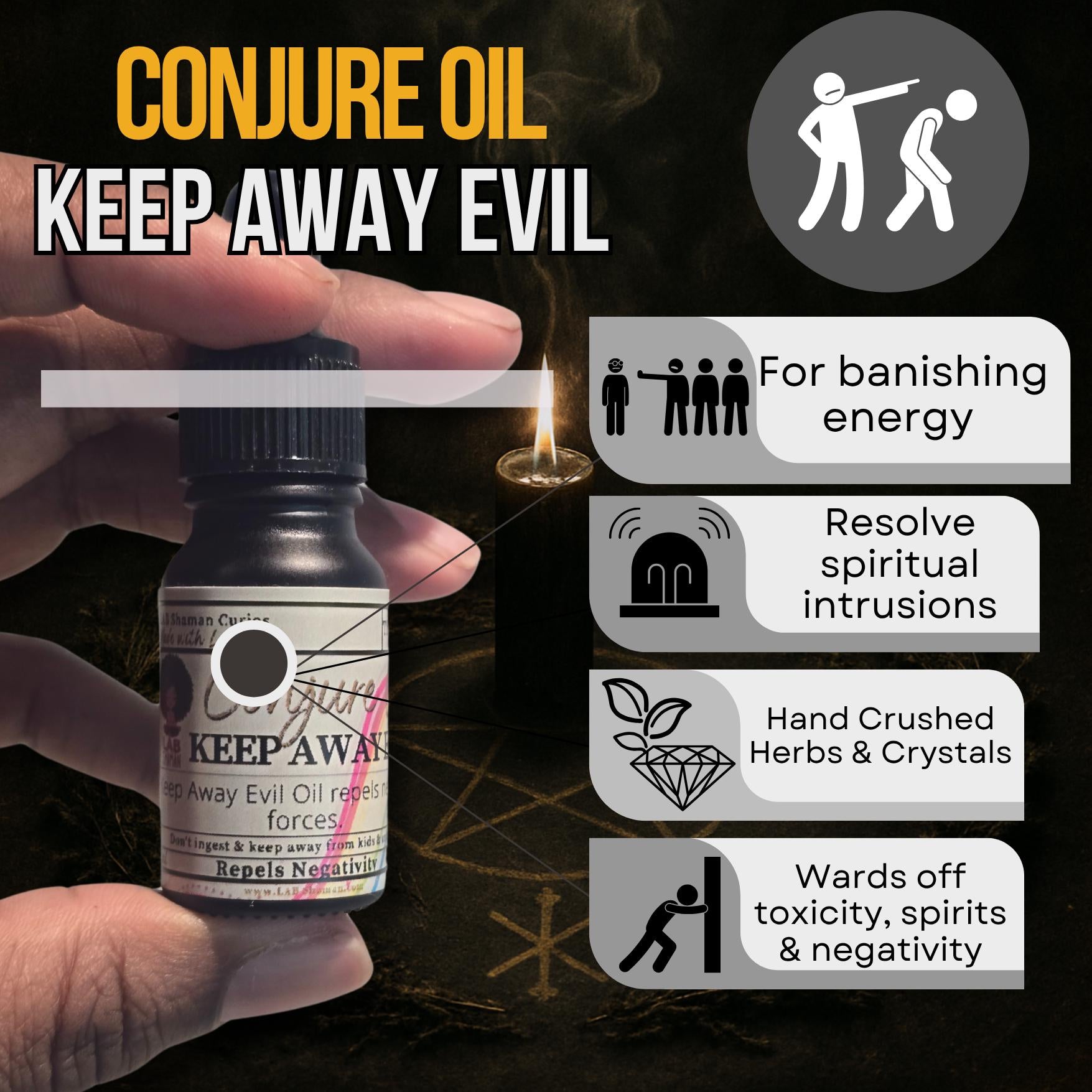 LAB Shaman, Chat gpt, hoodoo, conjure oils, spells, witch, altar,  keep away evil oil, banishing oil, protection oil, hoodoo evil repellent, frankincense rue sulfur oil, spiritual boundary oil, lab shaman oil, enemy blocker oil, warding conjure blend