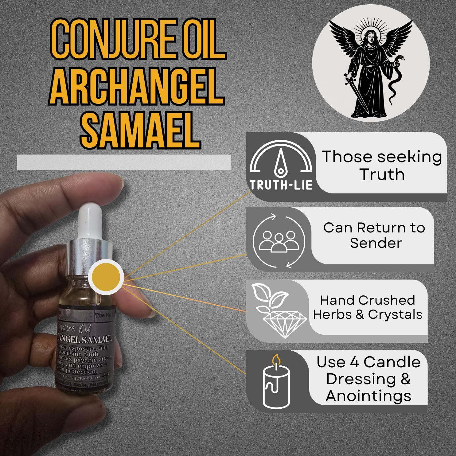 Archangel Samael Conjure Oil | Severance | Exposure | Spiritual Defense | Truth | Shadowork | LAB Shaman